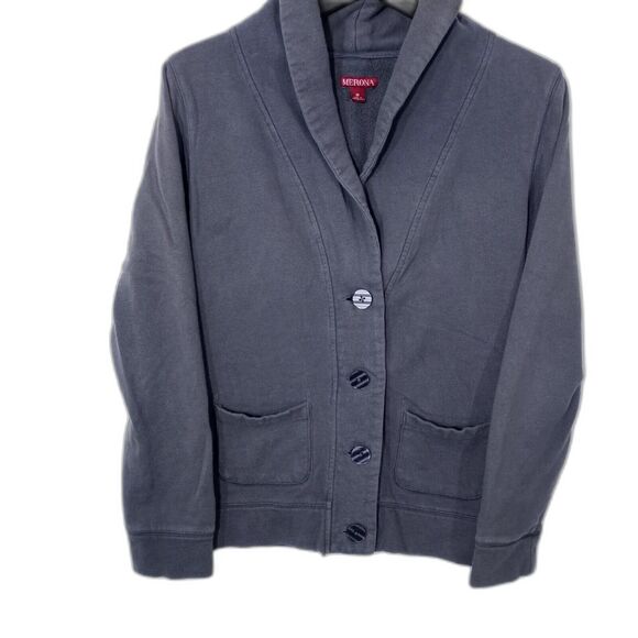 Merona Sweatshirt Size Medium Gray Button Up with Pockets #025 - Picture 5 of 7
